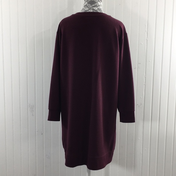 J. Jill Maroon Waffle Knit Tunic Top Womens Medium Petite V Neck Long Sleeve - Picture 3 of 11